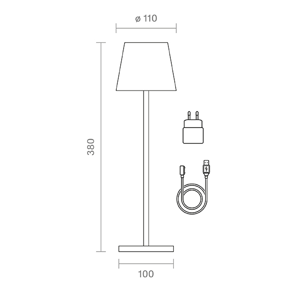 Akku-Tischleuchte Nuindie 380mm nachtschwarz rund 2,2W FlexMood 2200K/2700K IP54 168/197lm Ra85 dim