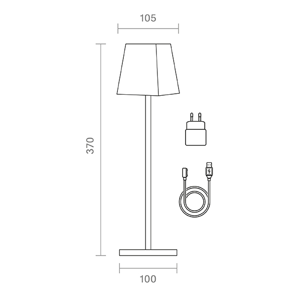 Akku-Tischleuchte Nuindie 370mm schneeweiß eckig 2,2W FlexMood 2200K/2700K IP54 168/197lm Ra85 dim