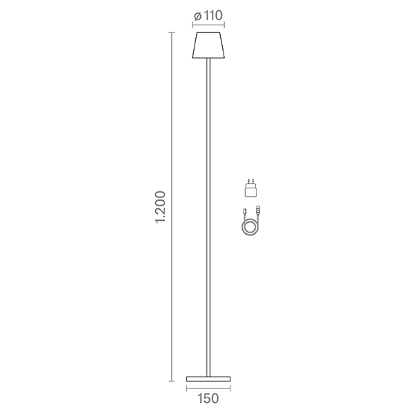 Akku-Stehleuchte Nuindie 1200mm schneeweiß rund 2,2W FlexMood 2200K/2700K IP54 168/197lm Ra85 dim