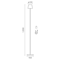 Vorschau: Akku-Stehleuchte Nuindie 1200mm sonnengelb rund 2,2W FlexMood 2200K/2700K IP54 168/197lm Ra85 dim