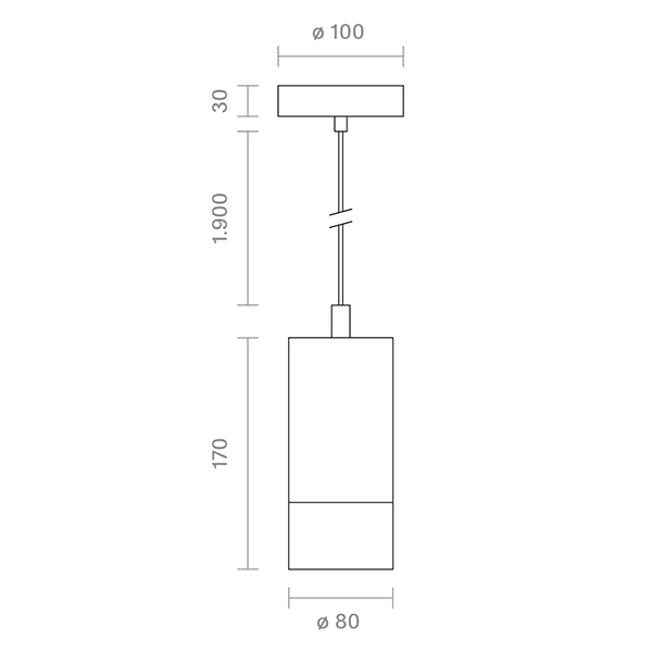 Pendelleuchte Concrete dunkel 1flg. silberfarben E27 Kabellänge 1900mm Sockeldurchm. 80mm