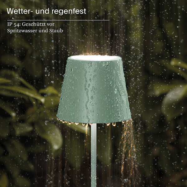 Akku-Tischleuchte Nuindie mini 250mm salbeigrün ru 2,2W FlexMood 2200K/2700K IP54 168/197lm Ra85 dim