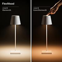 Vorschau: Akku-Tischleuchte Nuindie 380mm goldfarben rund 2,2W FlexMood 2200K/2700K IP54 168/197lm Ra85 dim