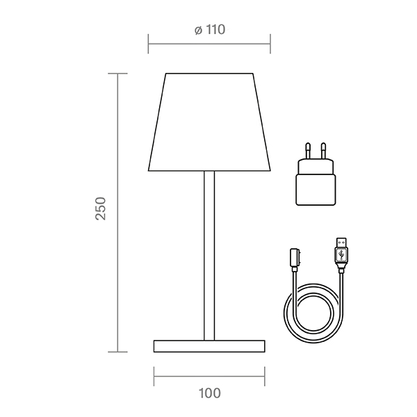 Akku-Tischleuchte Nuindie mini 250mm silberfarben 2,2W FlexMood 2200K/2700K IP54 168/197lm Ra85 dim