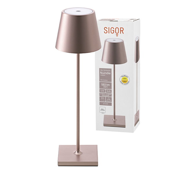 Akku-Tischleuchte Nuindie 380mm rosegold 2,2W FlexMood 2200K/2700K IP54 168/197lm Ra85 dim