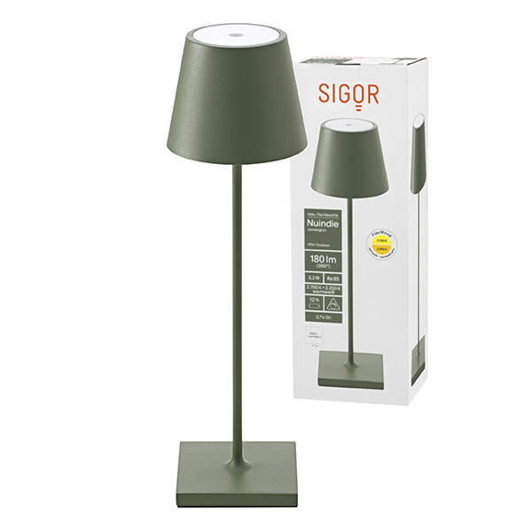 Akku-Tischleuchte Nuindie 380mm tannengrün 2,2W FlexMood 2200K/2700K IP54 168/197lm Ra85 dim