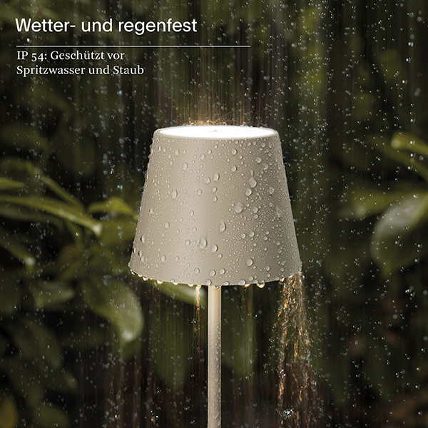 Akku-Tischleuchte Nuindie mini 250mm dünenbeige 2,2W FlexMood 2200K/2700K IP54 168/197lm Ra85 dim