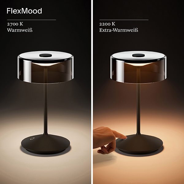 Akku-Glasleuchte Numotion 265 mm nachtschwarz 2,2W FlexMood 2200K/2700K IP54 160lm Ra85 dim