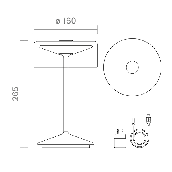 Akku-Glasleuchte Numotion 265 mm nachtschwarz 2,2W FlexMood 2200K/2700K IP54 171lm Ra85 dim