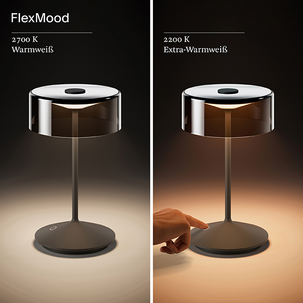Akku-Glasleuchte Numotion 265 mm graphitgrau 2,2W FlexMood 2200K/2700K IP54 160lm Ra85 dim