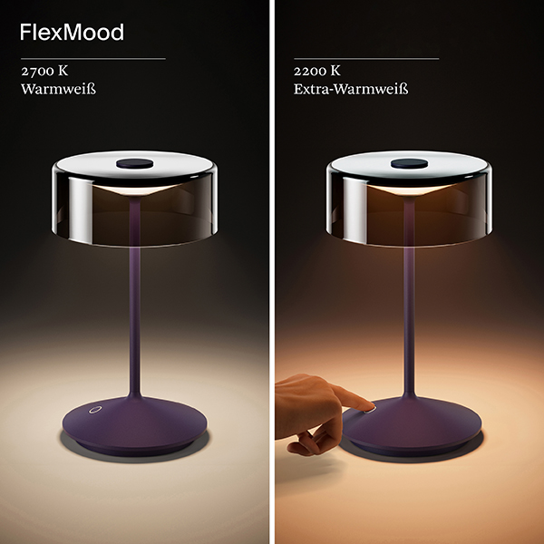 Akku-Glasleuchte Numotion 265 mm pflaumenblau 2,2W FlexMood 2200K/2700K IP54 160lm Ra85 dim
