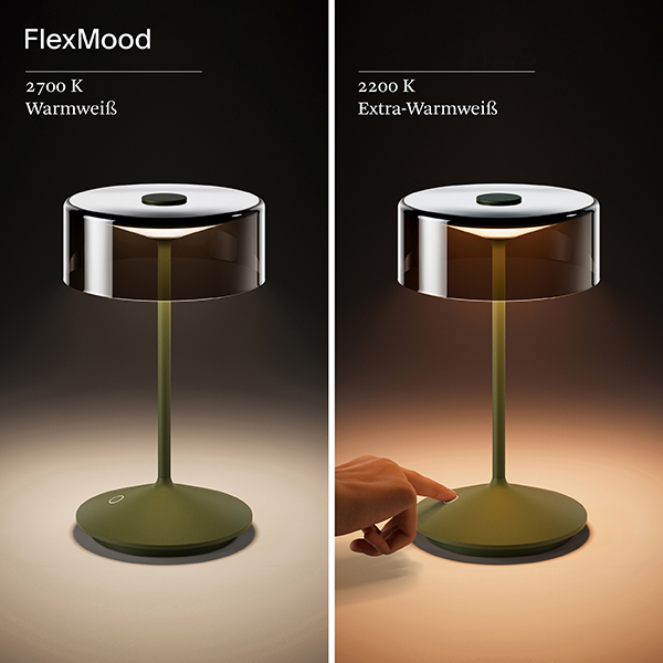 Akku-Glasleuchte Numotion 265 mm tannengrün 2,2W FlexMood 2200K/2700K IP54 171lm Ra85 dim