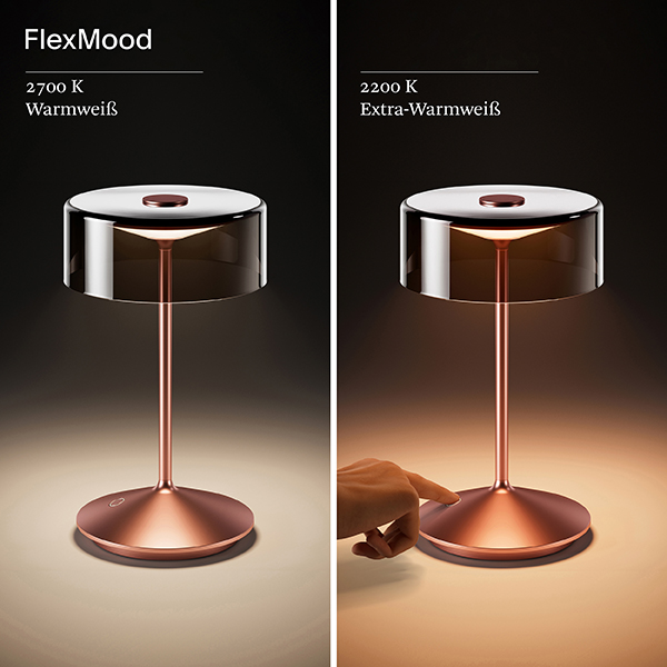 Akku-Glasleuchte Numotion 265 mm rosegold 2,2W FlexMood 2200K/2700K IP54 160lm Ra85 dim