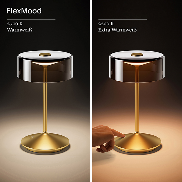 Akku-Glasleuchte Numotion 265 mm goldfarben 2,2W FlexMood 2200K/2700K IP54 171lm Ra85 dim