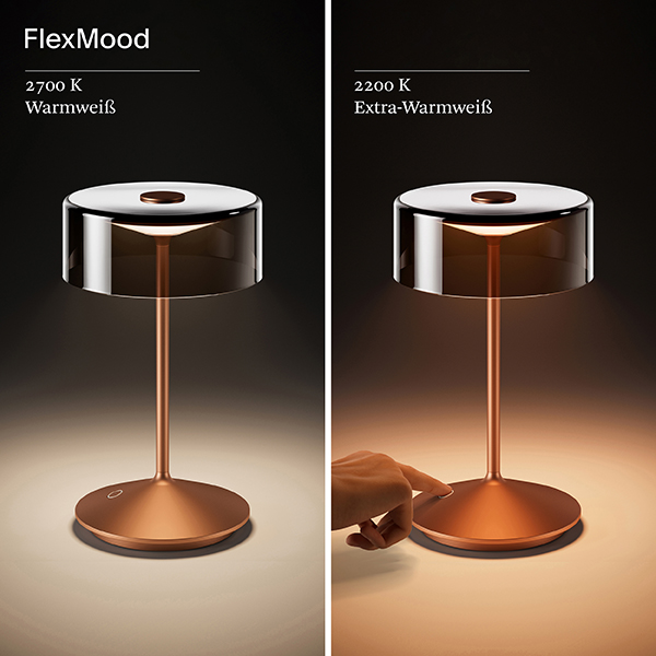 Akku-Glasleuchte Numotion 265 mm bronzefarben 2,2W FlexMood 2200K/2700K IP54 160lm Ra85 dim