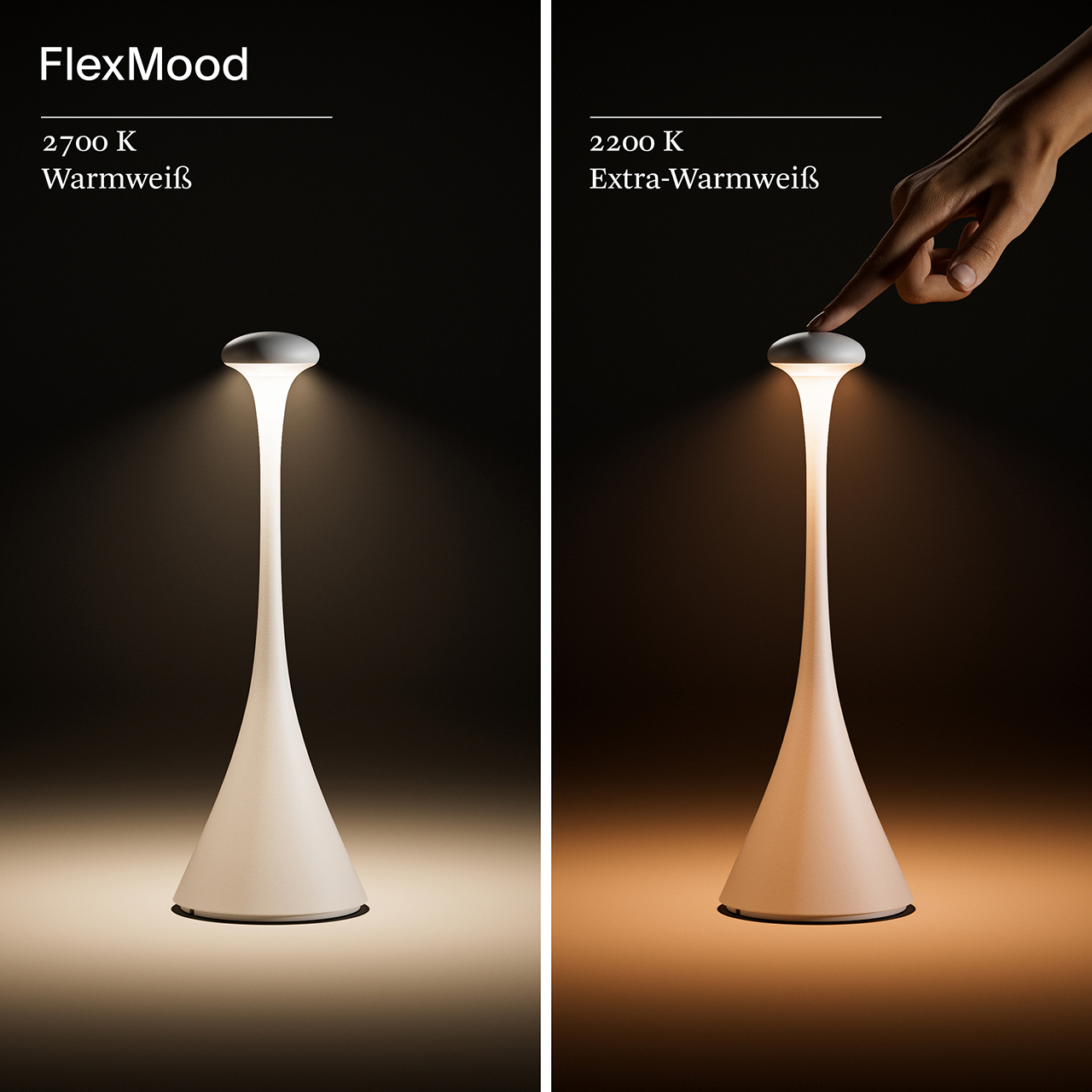 Akku-Tischleuchte Nudrop 292mm dünenbeige puk 2,2W Flex-Mood 2200K/2700K IP54 170m Ra85 dim