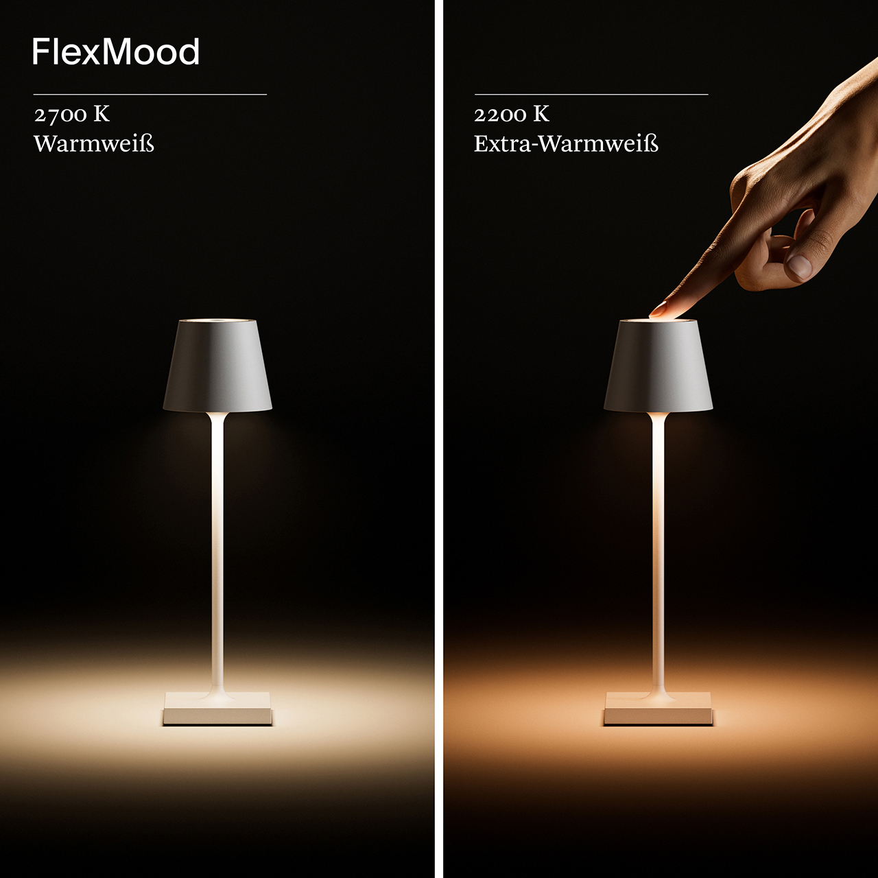Akku-Tischleuchte Nuindie pocket 210mm schneeweiß 1,4W Flex-Mood 2200K/2700K IP54 Ra85 USB-C dim