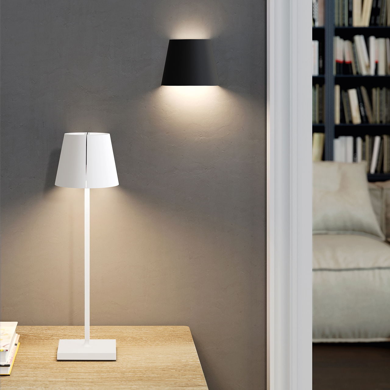 Akku-Tischleuchte Nuindie tango schneeweiß 2,2W FlexMood 2200K/2700K IP54 168/197lm Ra85
