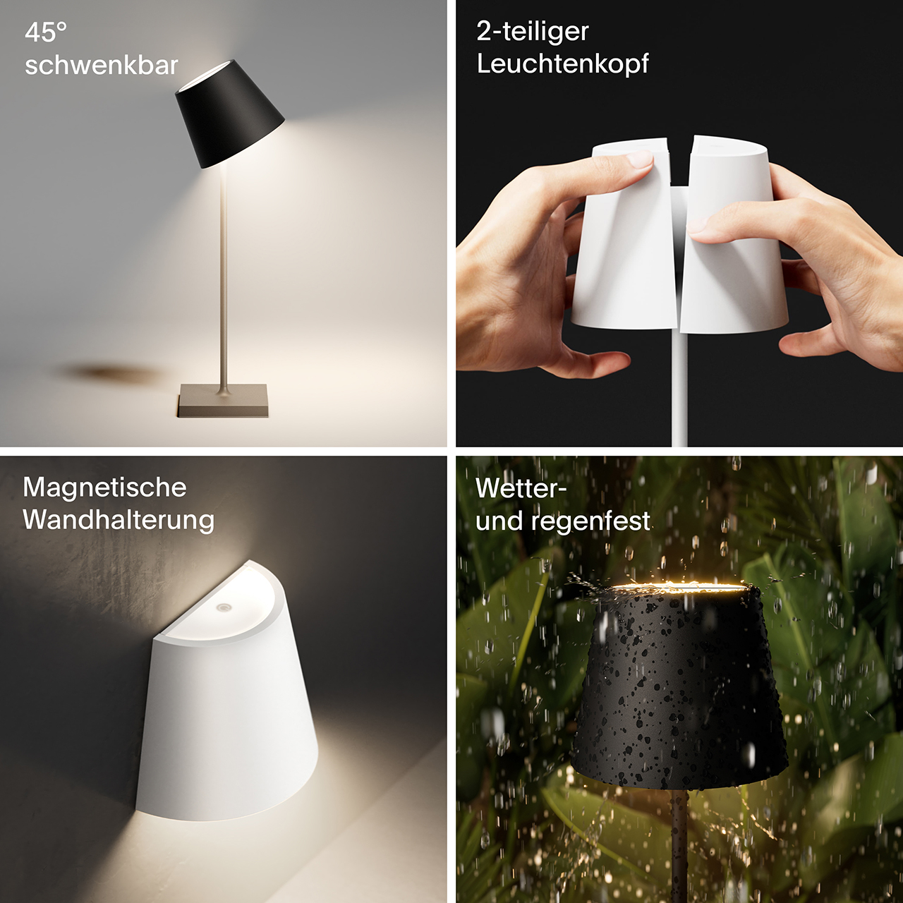Akku-Tischleuchte Nuindie tango schneeweiß 2,2W FlexMood 2200K/2700K IP54 168/197lm Ra85