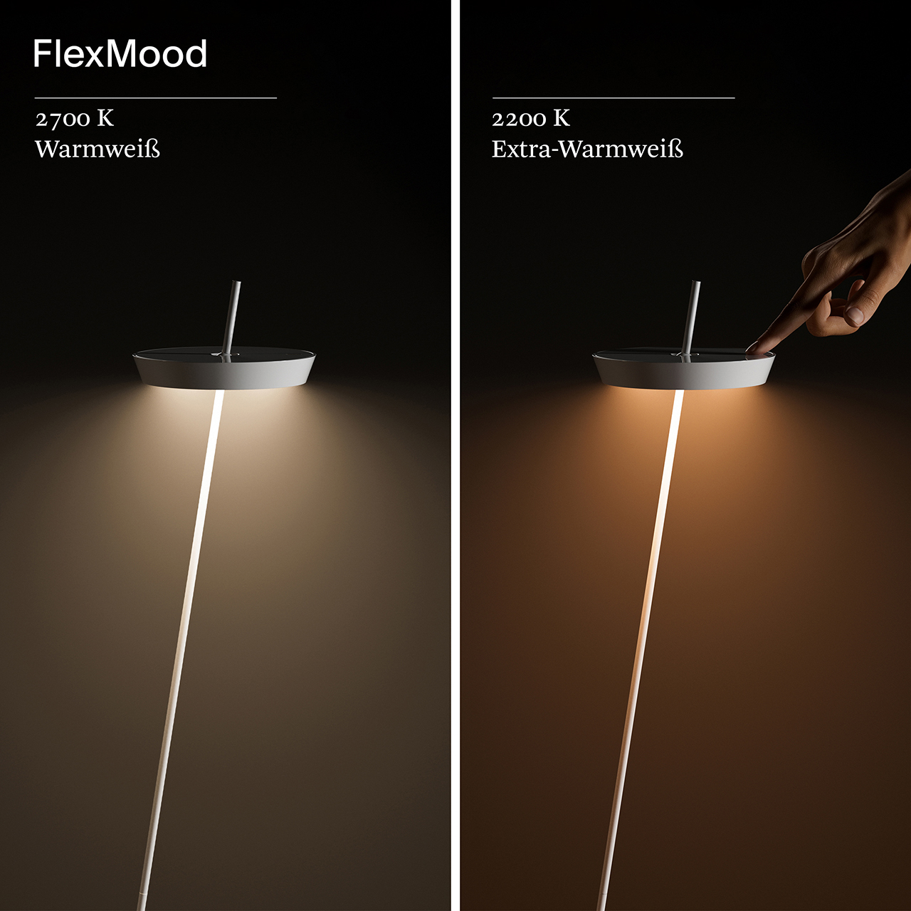 Akku-Stehleuchte Mahina USB-C 1300mm weiß 2,2W FlexMood 2200K/2700K IP20 168/181lm Ra85 dim