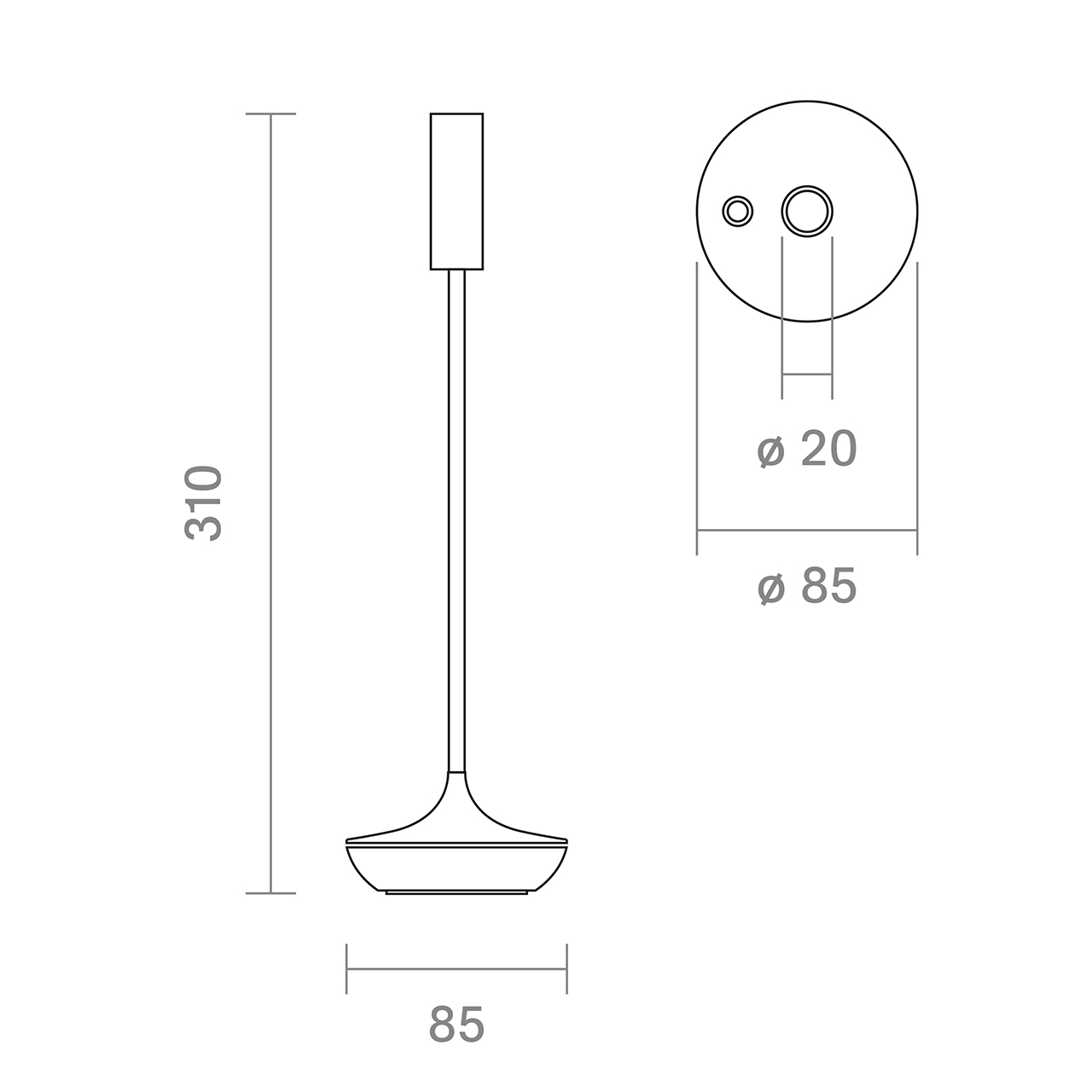 Akku-Tischleuchte Nucandle 310mm keramikweiß 1,6W 2700K IP54 180lm Ra85