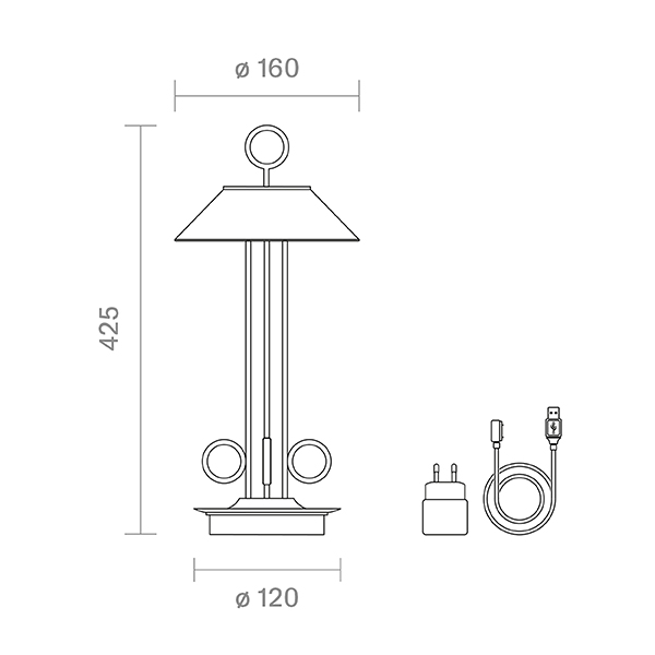 Akku-Tischleuchte Nudiderot 425mm schneeweiß 2,2W FlexMood 2200K/2700K IP54 168/197lm Ra85