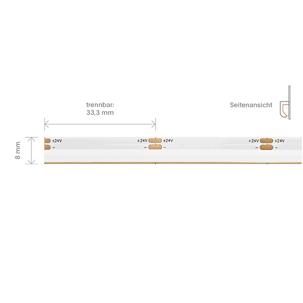 10W/m COB LED-Streifen Sideview 3000K 5m 480 LED/m IP20 24V 480lm/m RA90