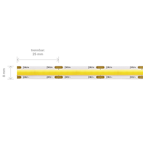 8W/m COB SHORT CUT LED-Streifen 3000K 5m IP20 24V 630lm RA90