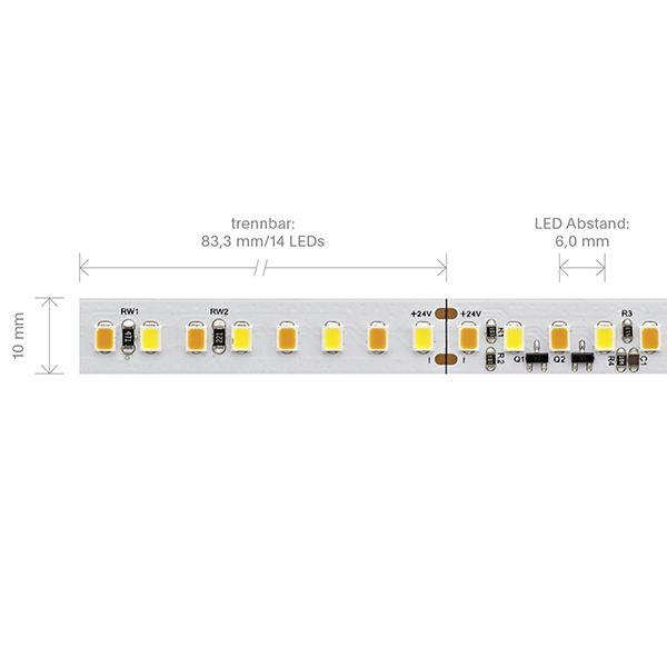 10W/m Dim-To-Warm LED-Streifen 3000-1800K 5m 168LED/m IP20 24V 1104lm Ra90