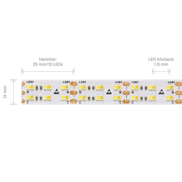 38,4W/m Tunable White LED-Streifen 2100-4000K 5m 480 LED/m IP20 24V 3200lm RA90