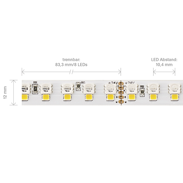 24W/m RGB+W LED-Streifen RGB/3000K 5m 192 LED/m IP20 24V 1853lm RA90