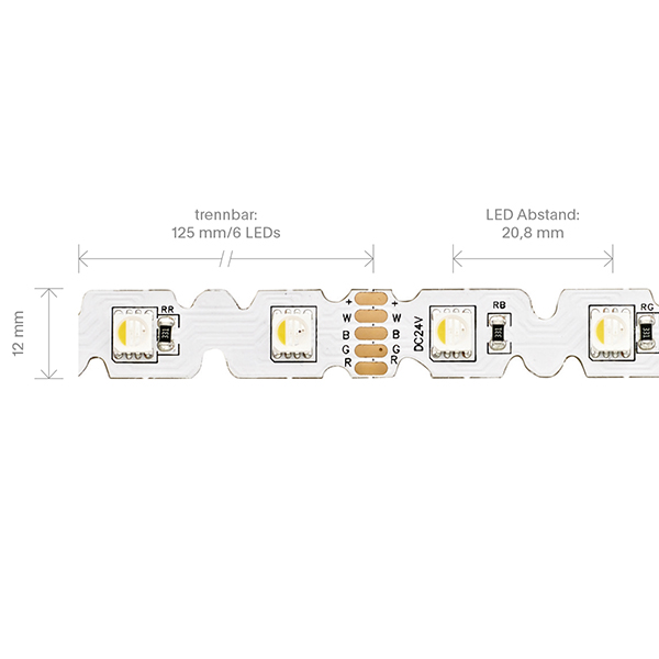 14,4W/m RGB/W S-SHAPE LED-Streifen RGB/2700K 5m 48 LED/m IP20 24V 868lm RA80