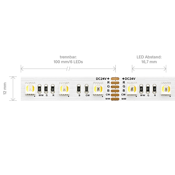 17W/m RGB/TW LED-Streifen RGB/2300+6500K 5m 60 LED/m IP20 24V 1001lm RA80 WH