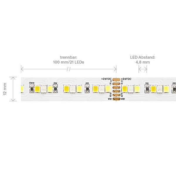 20W/m RGB/TW LED-Streifen RGB/2300+6500K 5m 210 LED/m IP20 24V 1662lm RA80 WH