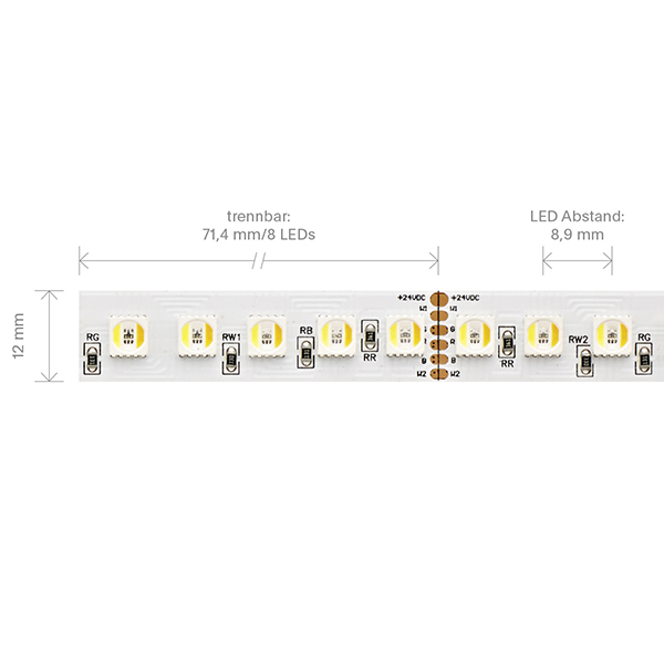 32W/m RGB/TW LED-Streifen RGB/2300+6500K 5m 112 LED/m IP20 24V 2282lm RA80 WH