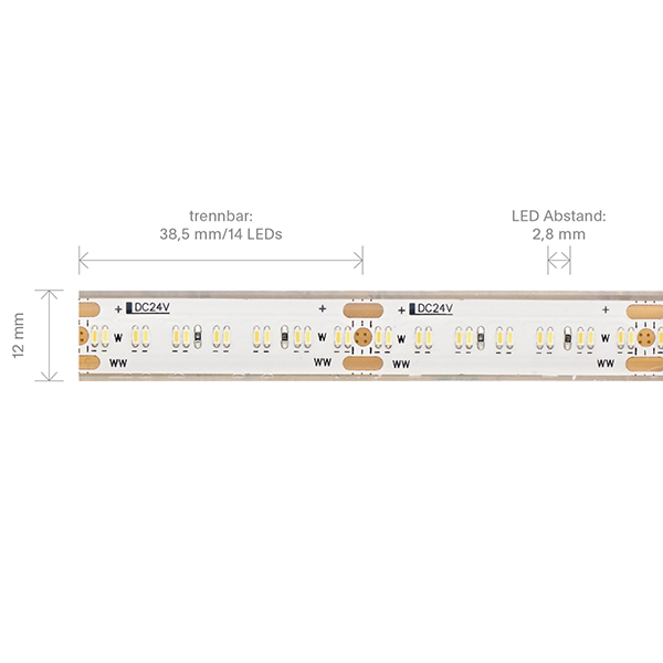 20W/m TUNABLE WHITE LED-Streifen 5000-2700K 5m 364 LED/m IP67 24V 2020lm RA95