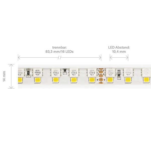 15W/m RGB+W LED-Streifen RGB/2700K 5m 192 LED/m IP67 24V 1155lm RA90 WH