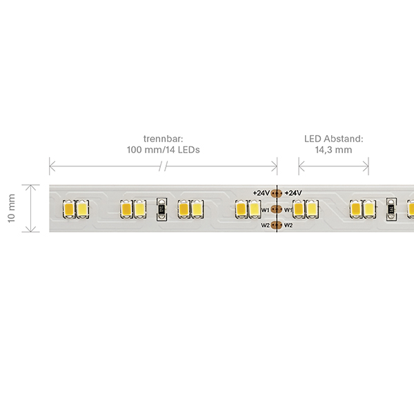 14W/m Tunable White LED-Streifen 6500-2700K 5m 140LED/m IP20 24V 1574lm