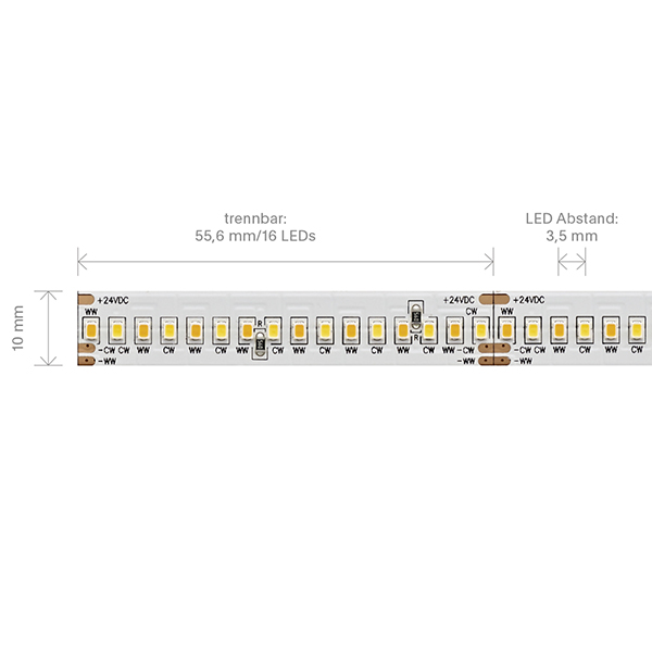 20W/m TW LED-Streifen 4000-2100K 5m 288LED/m IP20 24V 833lm