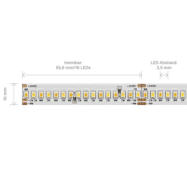 20W/m Tunable White LED-Streifen 4000-2100K 5m 288LED/m IP20 24V 2139lm RA90