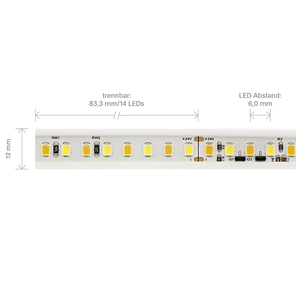 10W/m Dim-To-Warm LED-Streifen 4000-2200K 5m 168LED/m IP67 24V 1016lm RA80