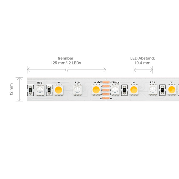 19,2W/m RGB+W LED-Streifen RGB/2700K 5m 96LED/m IP20 24V 864lm Ra90