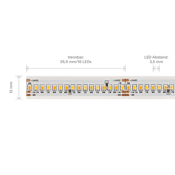 15W/m Tunable White LED-Streifen 5000-2700K 5m 288LED/m IP67 24V