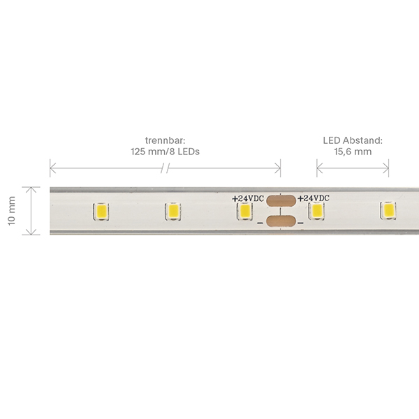 3,6W/m PRO LED-Streifen 3000K 5m 64 LED/m IP68 24V 522lm RA90