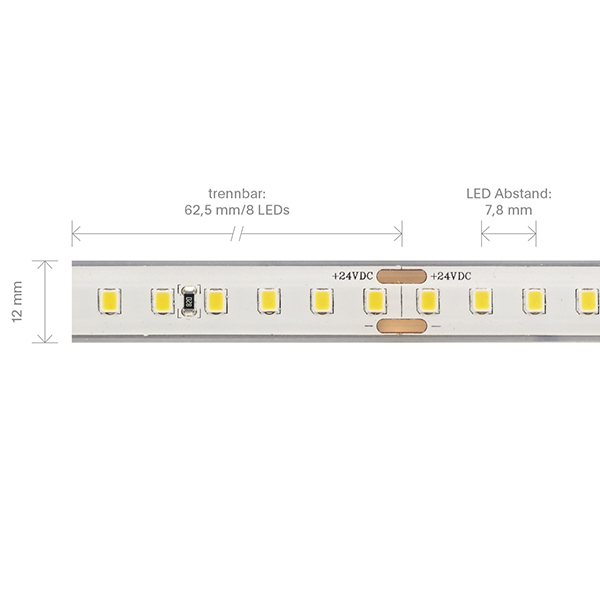 9,6W/m PRO LED-Streifen 2700K 5m 128 LED/m IP68 24V 1248lm RA90