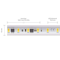 Vorschau: 14W/m Hochvolt LED-Streifen 3000K 10m 72LED/m IP65 230V 1230lm/m Ra90 Set inkl. Endkappe