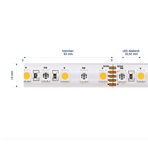 19,2W/m Farbige LED-Streifen RGB/4000K 5m 96LED/m IP68 24V 900lm/m RA90 -Abverkaufsartikel-