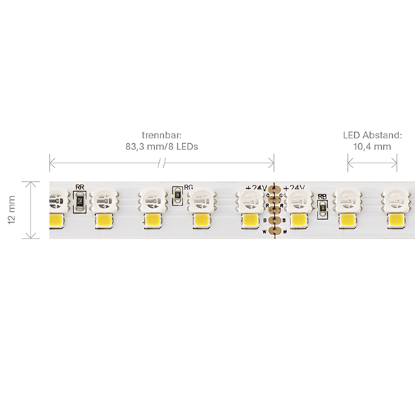 24W/m RGB+W LED-Streifen RGB+2700K 5m RGB+2700K 192LED/m IP20 24V 1848lm/m RA90