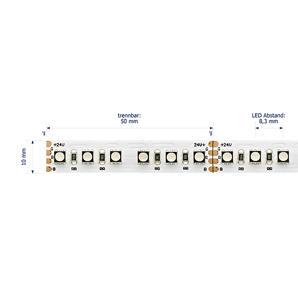 21,6W/m Farbige LED-Streifen RGB 3m 120LED/m IP20 24V 636lm/m RA80 -Abverkaufsartikel-