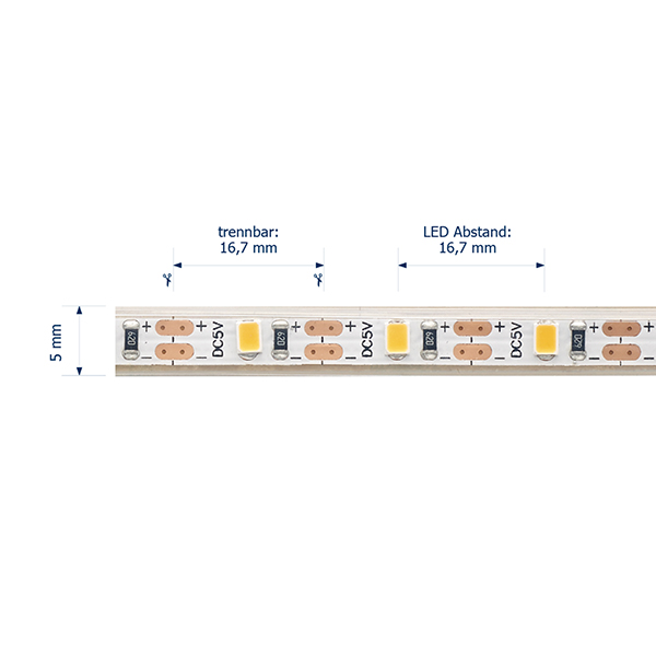 5W/m Spezial LED-Streifen 2700K 3m USB IP67 5V 2700K 290lm/m Ra90